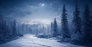 Winterlandschaft mit Bäumen und Schnee  Illustration