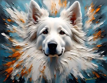 Hondenkunst - Witte Zwitserse Herdershond 2 van Johanna's Art