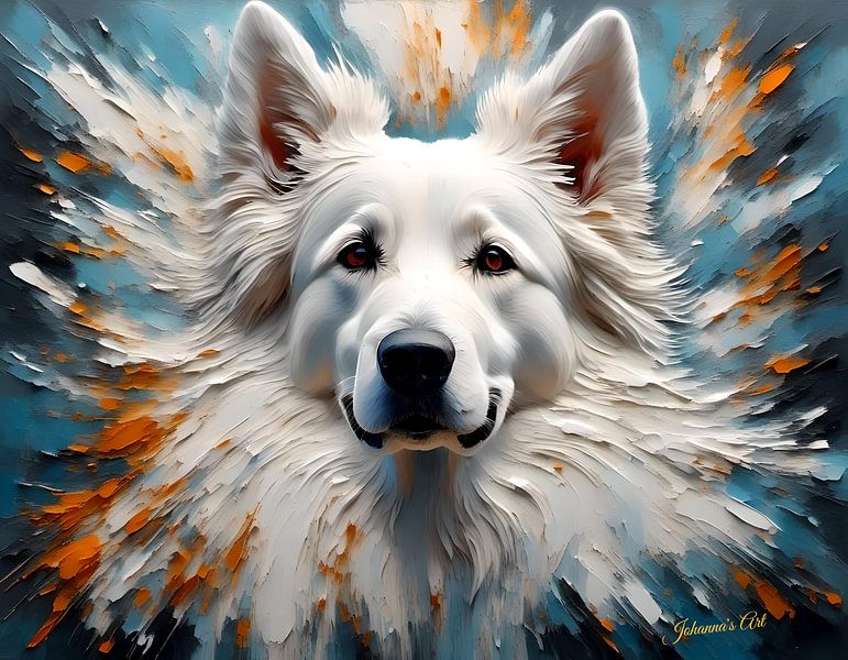 Dog Art - White Swiss Shepherd dog 2 by Johannas Art Creations