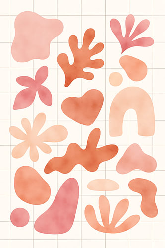 Minimalistische Botanische Vormen in Zacht Koraal