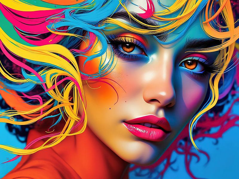 Selbstbewusste Frau mit buntem Haar von The Photo Artist