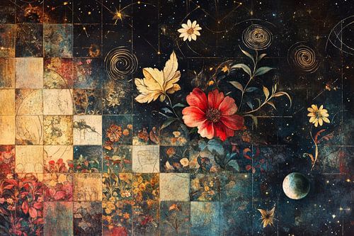 Vintage tegels met bloemige patronen en vogelmotieven wanddecoratie