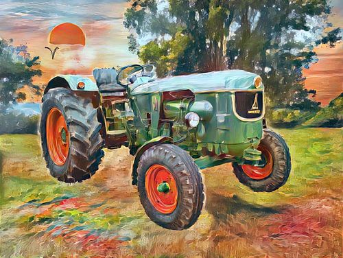 Tracteur Deutz D50 D5005 D5505 en style aquarelle
