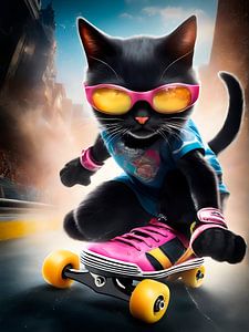 Katze beim Outdoorsport – Rollschuh fahren