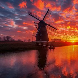 Windmolen bij zonsondergang van Harry Cathunter