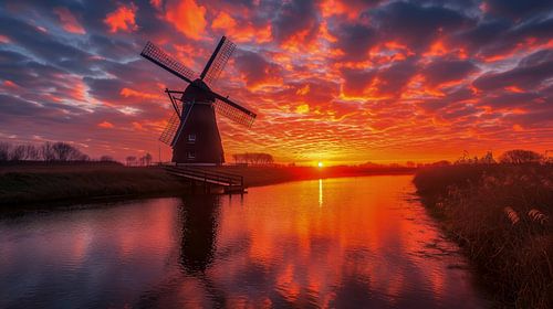 Windmolen bij zonsondergang