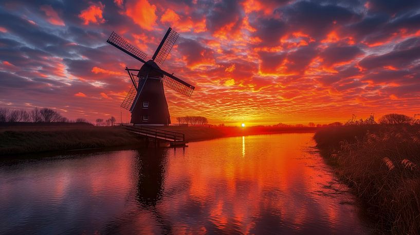 Windmill at sunset by Harry Cathunter
