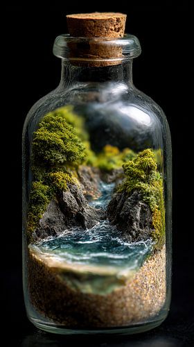 Rivier en landschap in glas