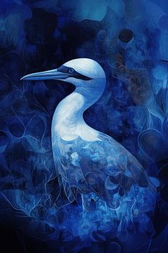 Blauwe Mystiek Vogel in Abstracte Patronen van Eva Lee