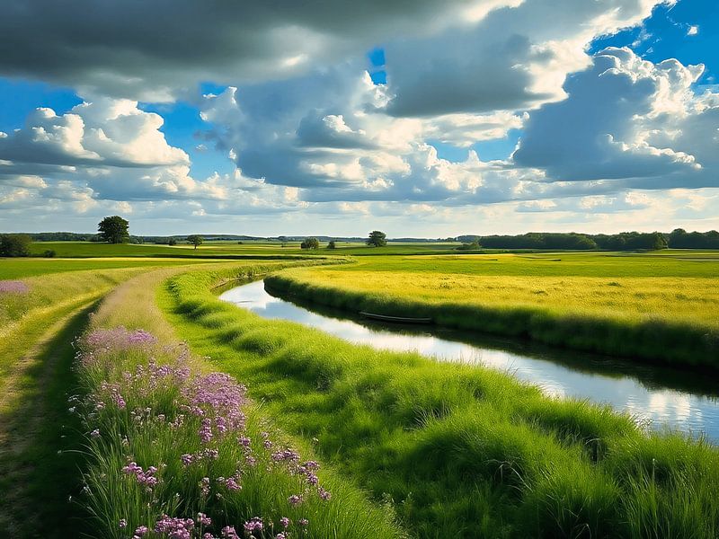 Prachtig Nederlands landschap met weide en watergang van The Photo Artist