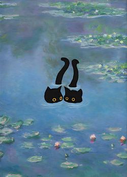 Zwei Katzen Druck Monet Seerose