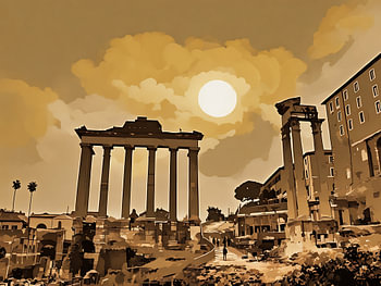Romeinse ruïnes bij zonsondergang