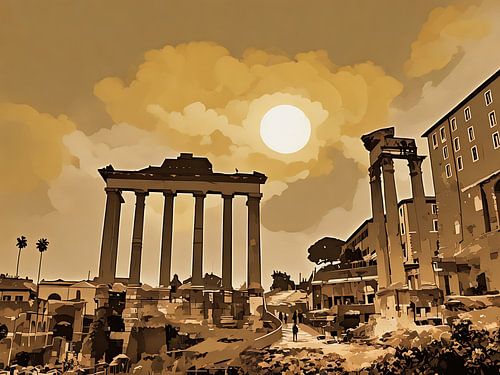 Romeinse ruïnes bij zonsondergang