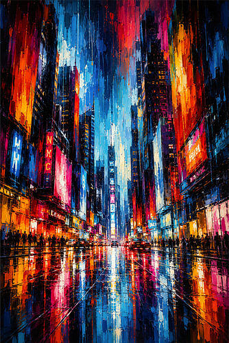Neon Reflections – New York After the Rain