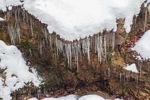 Waterfall flowing through the Gleiersch Gorge near Scharnitz in the Austrian Alps.