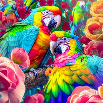 Schilderij van kleurrijke papegaaien Illustratie van Animaflora PicsStock