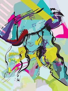 Graphic woman with hat by Sabine Kraftmeier