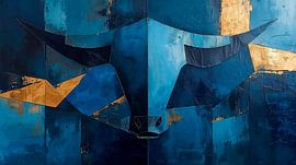Abstrakter Stierkopf in Blau & Gold