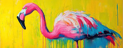 Garden Flamingo with Yellow Background