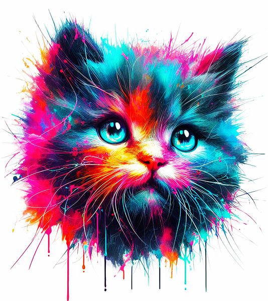 Cat in neon colours ( 1 ) by Ineke de Rijk