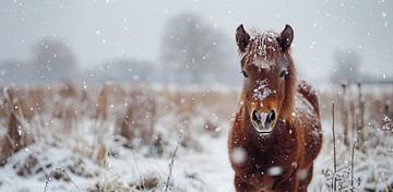 Paard in de sneeuw van fernlichtsicht