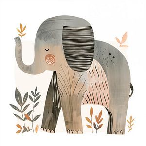 Zufriedener Elefant Illustration in ruhigen Farben