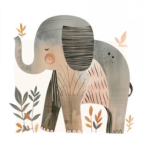 Satisfied elephant illustration in calm colours