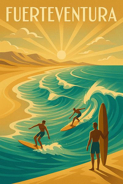 Fuerteventura Surfen Art Deco Poster van Travel Shop