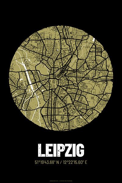 Leipzig – City Map Design Stadtplan Karte (Grunge) von ViaMapia