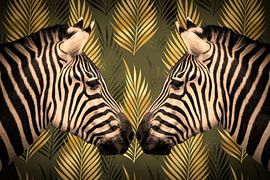 Two Zebras in the golden jungle by By Marjolein Design