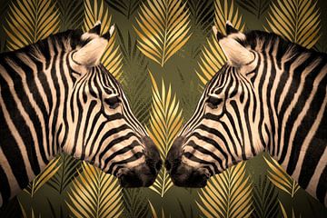 Twee Zebra's in de gouden jungle van Marjolein van Middelkoop