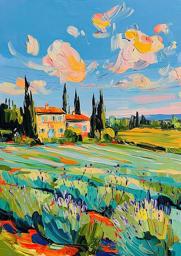 Zomerse gloed: het gele huis in het bloemenveld