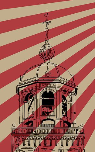 Deventer Toren met schuine strepen achtergrond