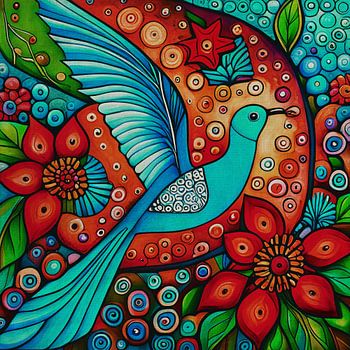 Blauer Vogel in einem bunten Wald