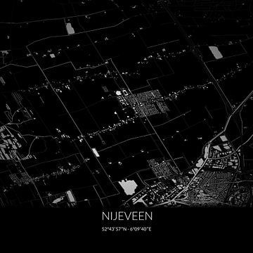Schwarz-weiße Karte von Nijeveen, Drenthe. von Rezona