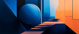 Abstracte geometrie in blauw en oranje van Poster Art Shop