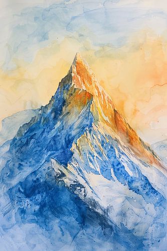 Kleurrijke aquarel van majestueuze bergtop