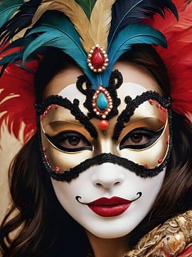 Een vrouw met een carnavalsmasker van 1xMerch