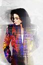 Michael Jackson Abstraktes Porträt in Rot-Violett-Orange-Weiß von Art By Dominic Miniaturansicht