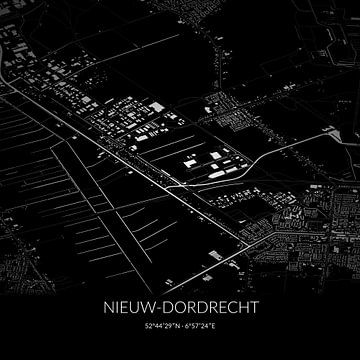 Zwart-witte landkaart van Nieuw-Dordrecht, Drenthe. van Rezona