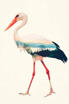 Ooievaar met landschap van Poster Art Shop