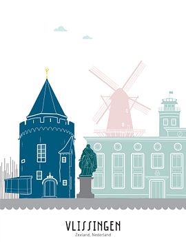 Skyline illustratie stad Vlissingen in kleur van Mevrouw Emmer