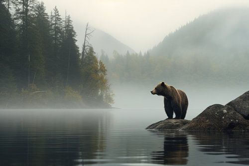 Brown bear at the lake