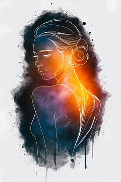 Female silhouette with colourful background gradient by De Muurdecoratie