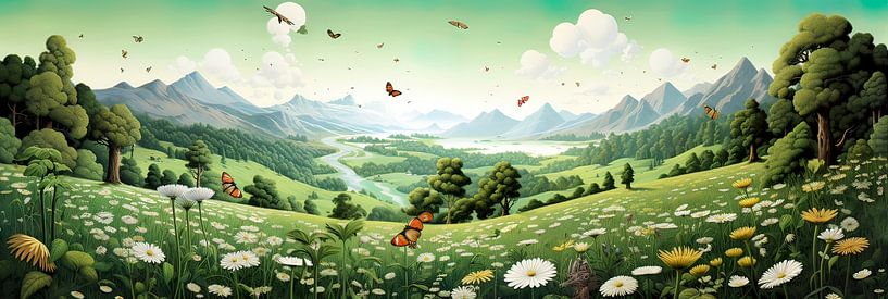 Bezaubernde Bergwelt mit Fantasieschmetterlingen von Surreal Media