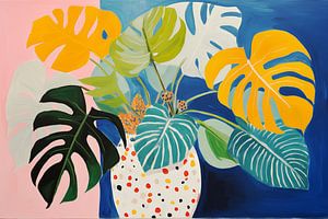 Abstrait vintage, plante à trous dans un pot rétro