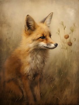 Fox in Quiet Grass Landscape by Emil Husstege