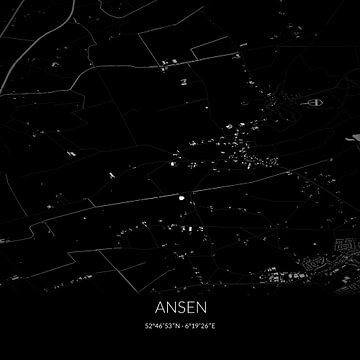 Zwart-witte landkaart van Ansen, Drenthe. van Rezona
