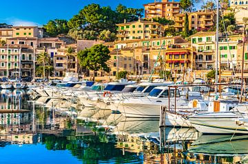 Vue idyllique du port de Puerto de Soller, Majorque, Espagne, îles Baléares. sur Alex Winter