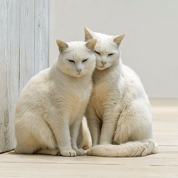Zwei weiße Katzen voller Liebe und Frieden